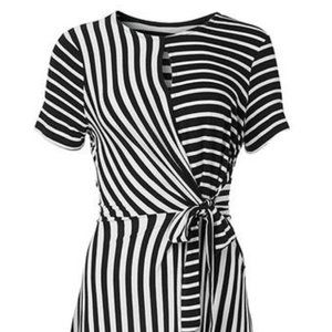 COPY - NWOT Black/White Striped Faux Wrap Dress (…